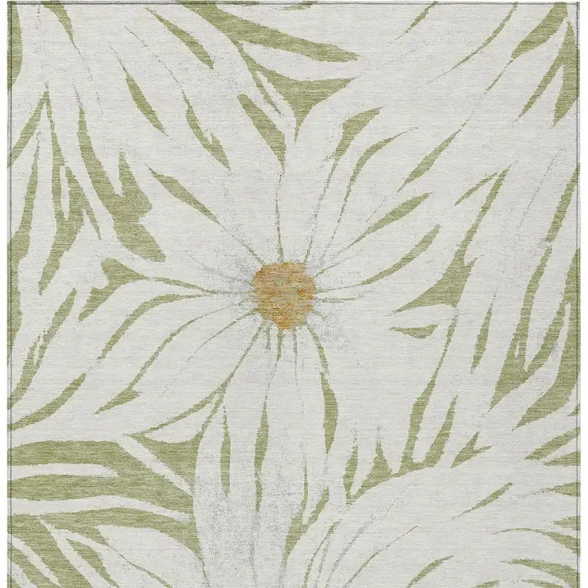 Artichoke Green Ivory And Gold Floral Washable Indoor Outdoor Area Rug Photo 4