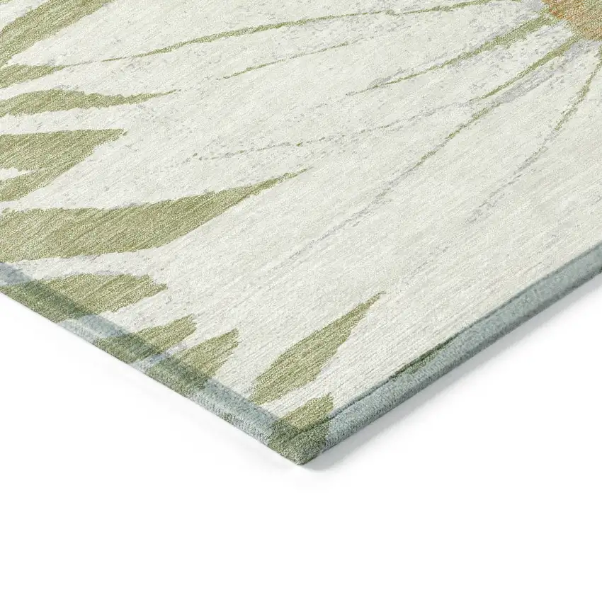 Artichoke Green Ivory And Gold Floral Washable Indoor Outdoor Area Rug Photo 6