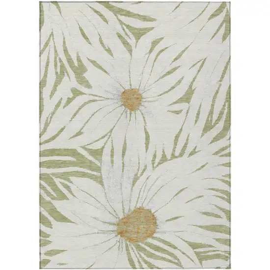 Artichoke Green Ivory And Gold Floral Washable Indoor Outdoor Area Rug Photo 2