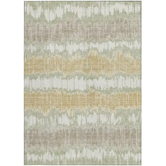 Artichoke Green Ivory And Gold Striped Washable Indoor Outdoor Area Rug Photo 7