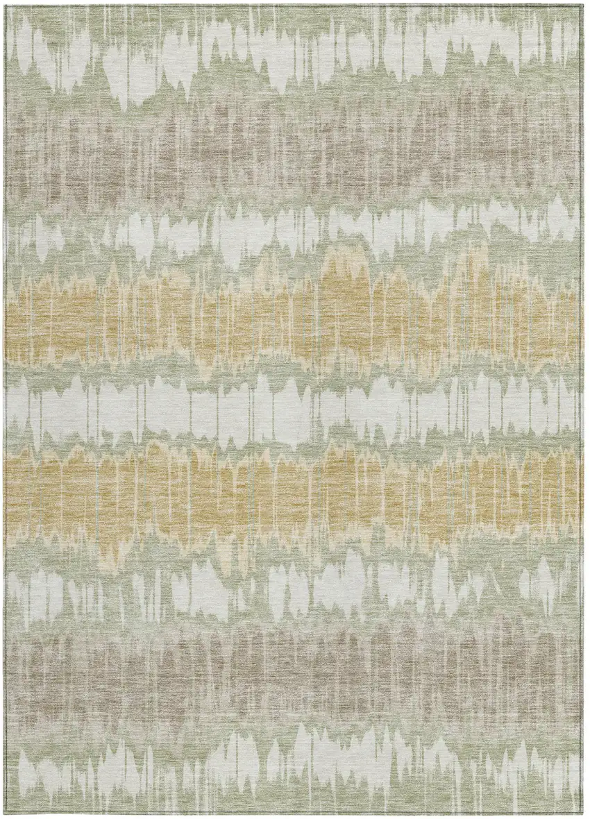 Artichoke Green Ivory And Gold Striped Washable Indoor Outdoor Area Rug Photo 7