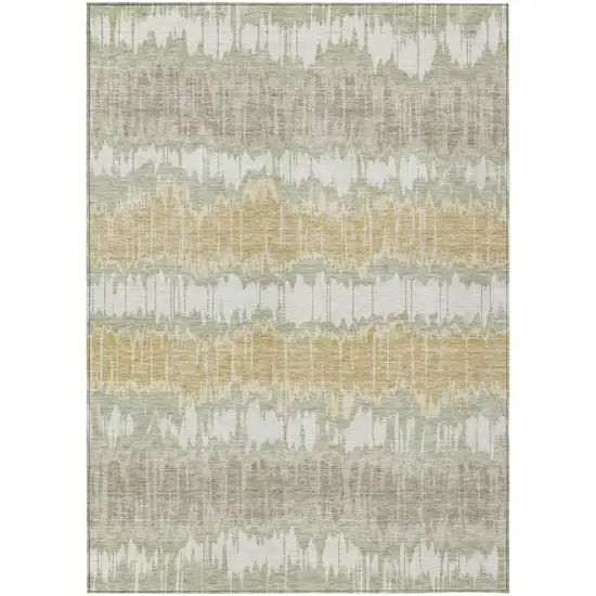 Artichoke Green Ivory And Gold Striped Washable Indoor Outdoor Area Rug Photo 1