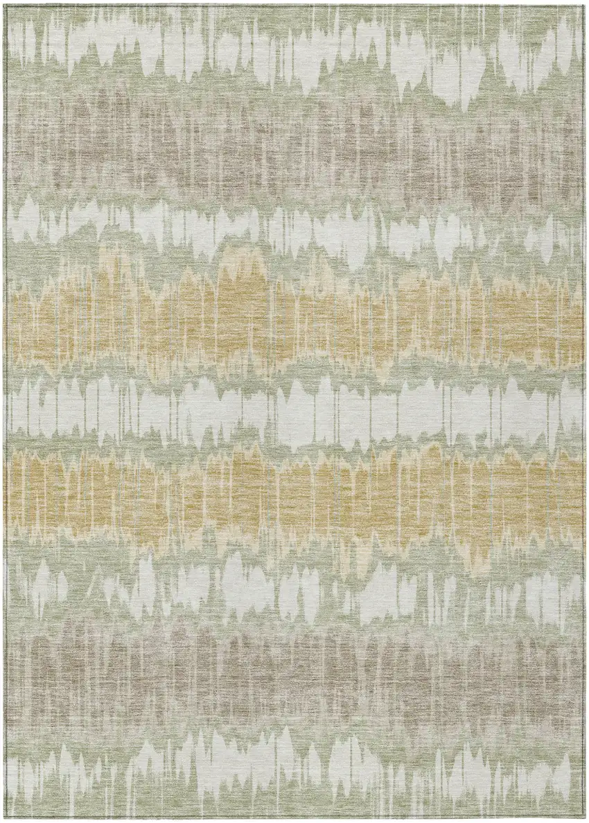 Artichoke Green Ivory And Gold Striped Washable Indoor Outdoor Area Rug Photo 1