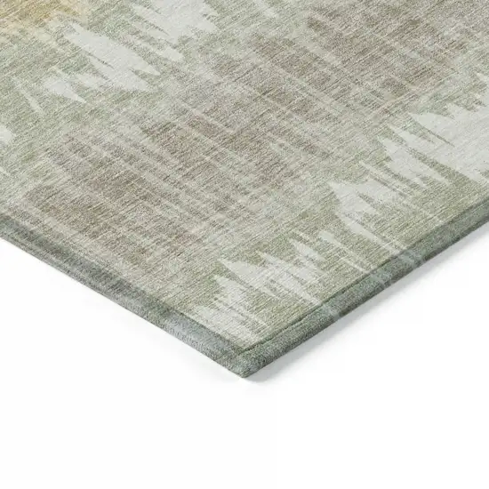Artichoke Green Ivory And Gold Striped Washable Indoor Outdoor Area Rug Photo 3