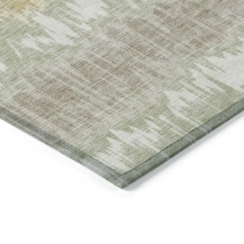 Artichoke Green Ivory And Gold Striped Washable Indoor Outdoor Area Rug Photo 3
