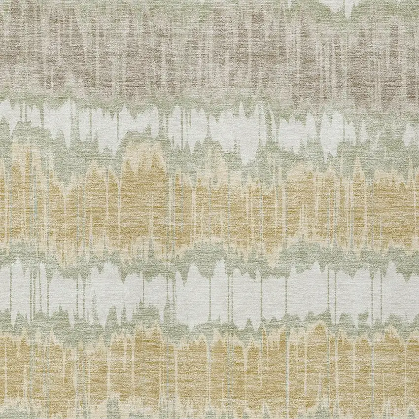 Artichoke Green Ivory And Gold Striped Washable Indoor Outdoor Area Rug Photo 5