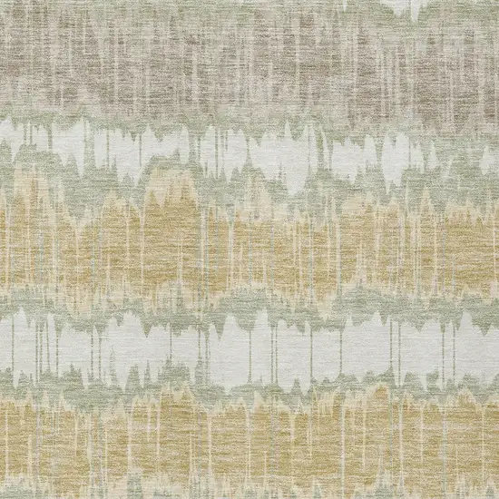 Artichoke Green Ivory And Gold Striped Washable Indoor Outdoor Area Rug Photo 5