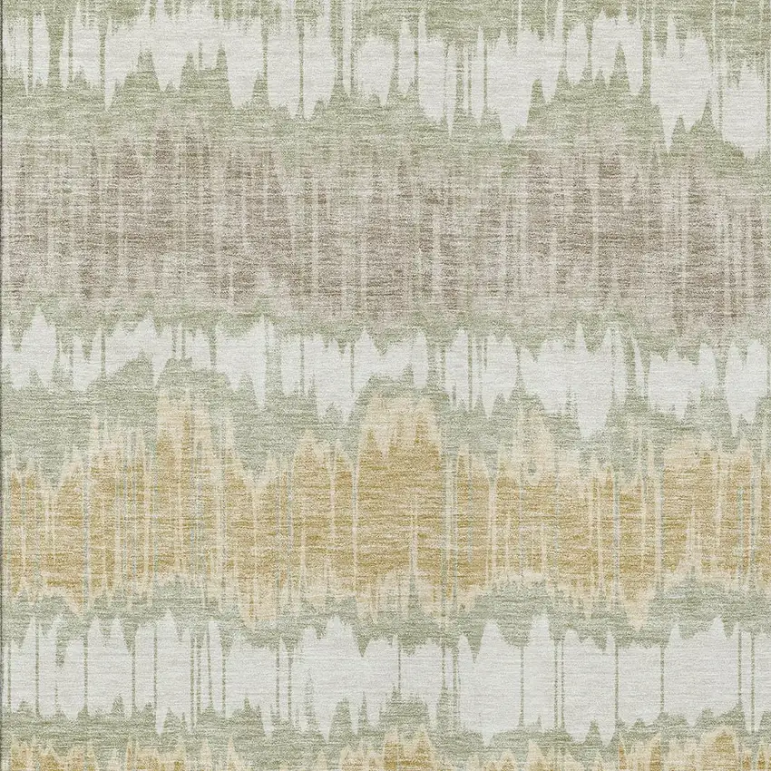 Artichoke Green Ivory And Gold Striped Washable Indoor Outdoor Area Rug Photo 5