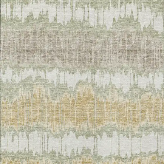 Artichoke Green Ivory And Gold Striped Washable Indoor Outdoor Area Rug Photo 5