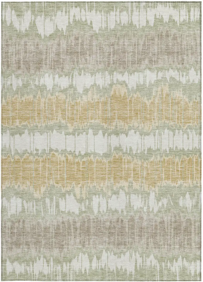Artichoke Green Ivory And Gold Striped Washable Indoor Outdoor Area Rug Photo 6