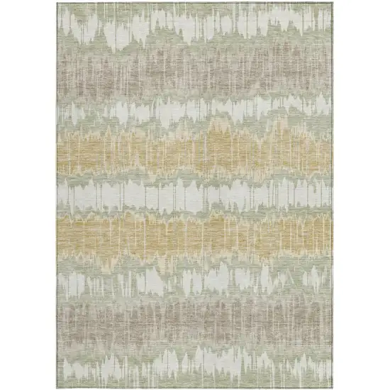 Artichoke Green Ivory And Gold Striped Washable Indoor Outdoor Area Rug Photo 6