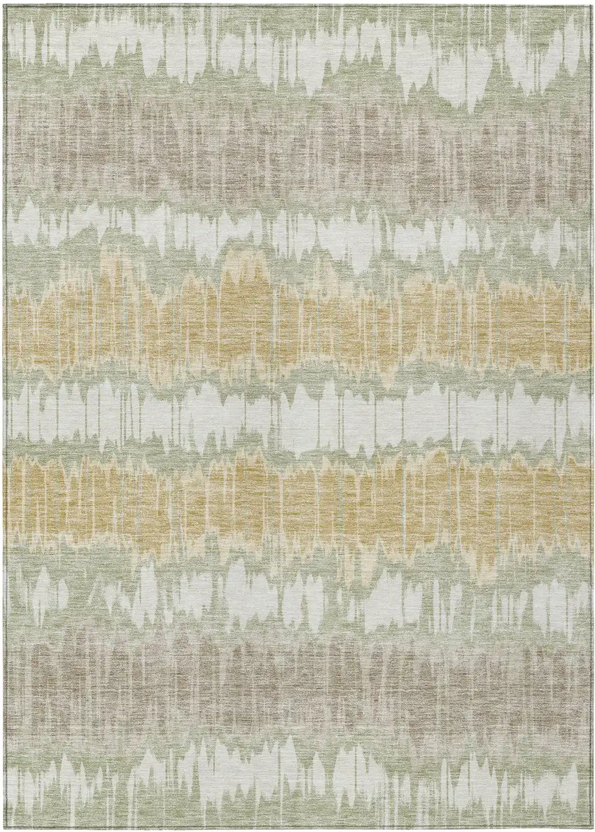 Artichoke Green Ivory And Gold Striped Washable Indoor Outdoor Area Rug Photo 1