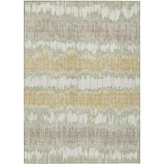 Artichoke Green Ivory And Gold Striped Washable Indoor Outdoor Area Rug Photo 1