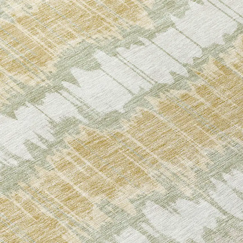 Artichoke Green Ivory And Gold Striped Washable Indoor Outdoor Area Rug Photo 5