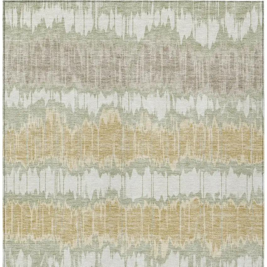 Artichoke Green Ivory And Gold Striped Washable Indoor Outdoor Area Rug Photo 5