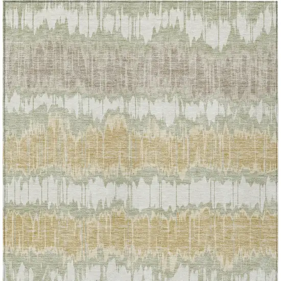 Artichoke Green Ivory And Gold Striped Washable Indoor Outdoor Area Rug Photo 5
