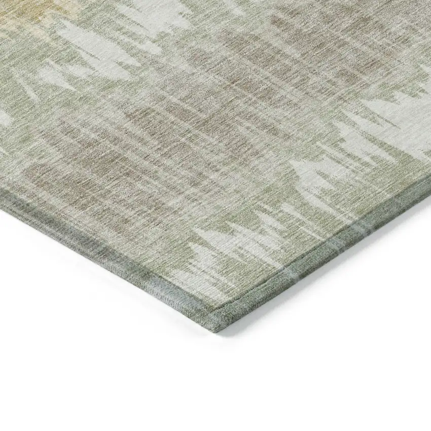 Artichoke Green Ivory And Gold Striped Washable Indoor Outdoor Area Rug Photo 3