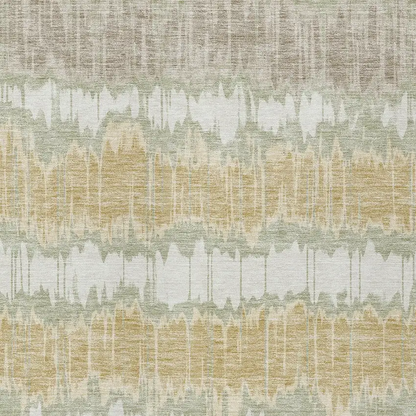 Artichoke Green Ivory And Gold Striped Washable Indoor Outdoor Area Rug Photo 5