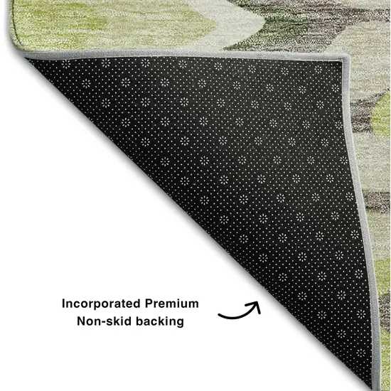 Artichoke Green Ivory And Gray Abstract Washable Area Rug With UV Protection Photo 6