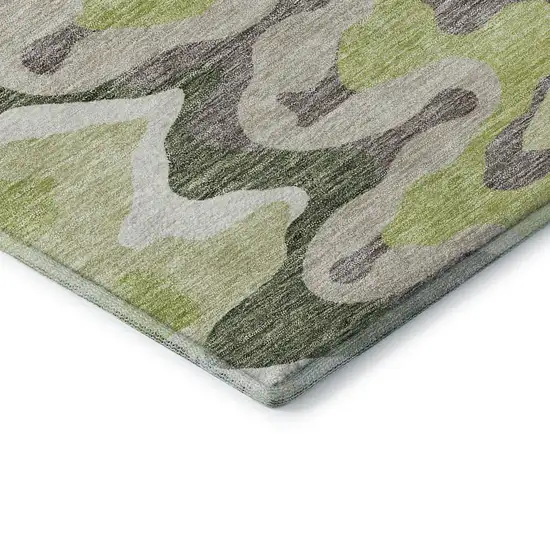 Artichoke Green Ivory And Gray Abstract Washable Area Rug With UV Protection Photo 7