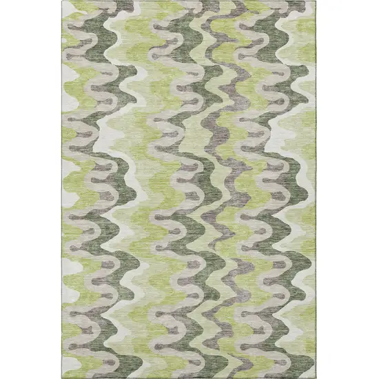 Artichoke Green Ivory And Gray Abstract Washable Area Rug With UV Protection Photo 3