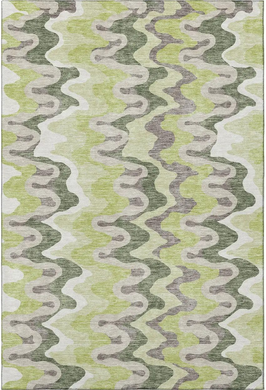 Artichoke Green Ivory And Gray Abstract Washable Area Rug With UV Protection Photo 3
