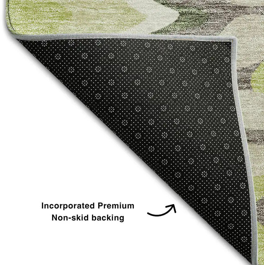 Artichoke Green Ivory And Gray Abstract Washable Area Rug With UV Protection Photo 7