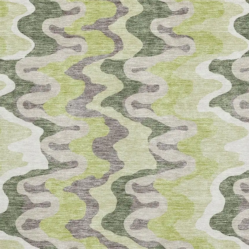 Artichoke Green Ivory And Gray Abstract Washable Area Rug With UV Protection Photo 3