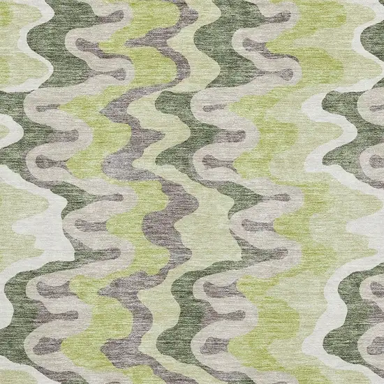 Artichoke Green Ivory And Gray Abstract Washable Area Rug With UV Protection Photo 3