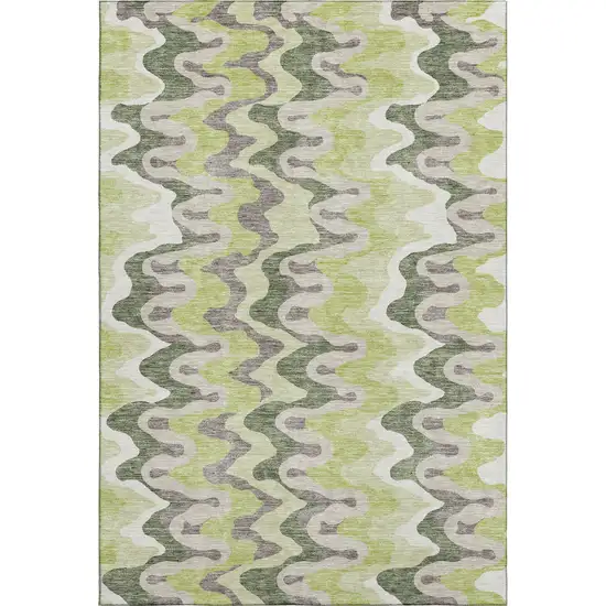 Artichoke Green Ivory And Gray Abstract Washable Area Rug With UV Protection Photo 1