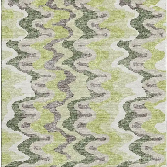 Artichoke Green Ivory And Gray Abstract Washable Area Rug With UV Protection Photo 4