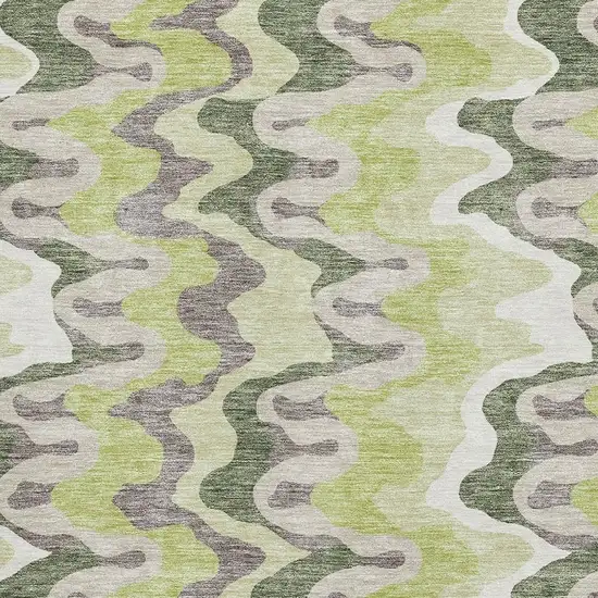 Artichoke Green Ivory And Gray Abstract Washable Area Rug With UV Protection Photo 3