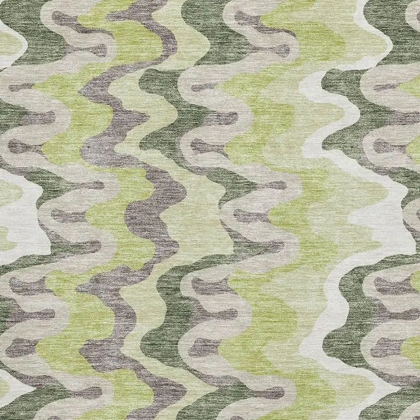Artichoke Green Ivory And Gray Abstract Washable Area Rug With UV Protection Photo 3