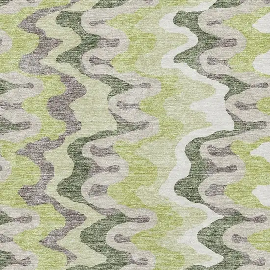 Artichoke Green Ivory And Gray Abstract Washable Area Rug With UV Protection Photo 3