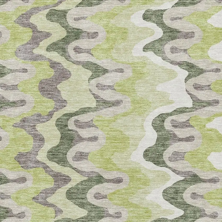 Artichoke Green Ivory And Gray Abstract Washable Area Rug With UV Protection Photo 3