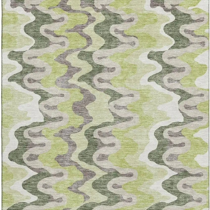 Artichoke Green Ivory And Gray Abstract Washable Area Rug With UV Protection Photo 4