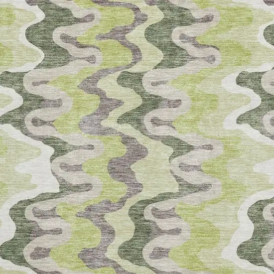 Artichoke Green Ivory And Gray Abstract Washable Area Rug With UV Protection Photo 3