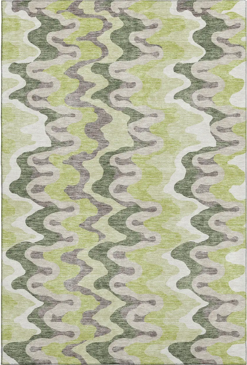 Artichoke Green Ivory And Gray Abstract Washable Area Rug With UV Protection Photo 1
