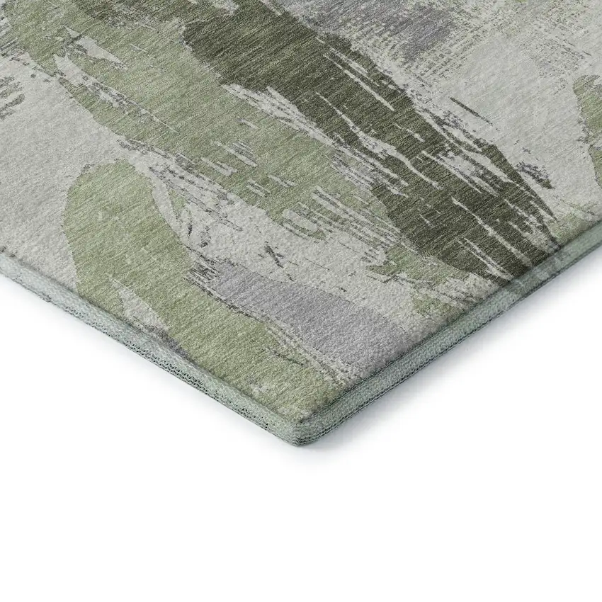 Artichoke Green Ivory And Gray Abstract Washable Area Rug With UV Protection Photo 7