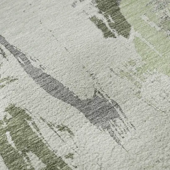 Artichoke Green Ivory And Gray Abstract Washable Area Rug With UV Protection Photo 9