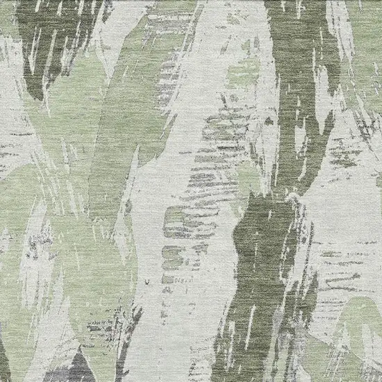 Artichoke Green Ivory And Gray Abstract Washable Area Rug With UV Protection Photo 2