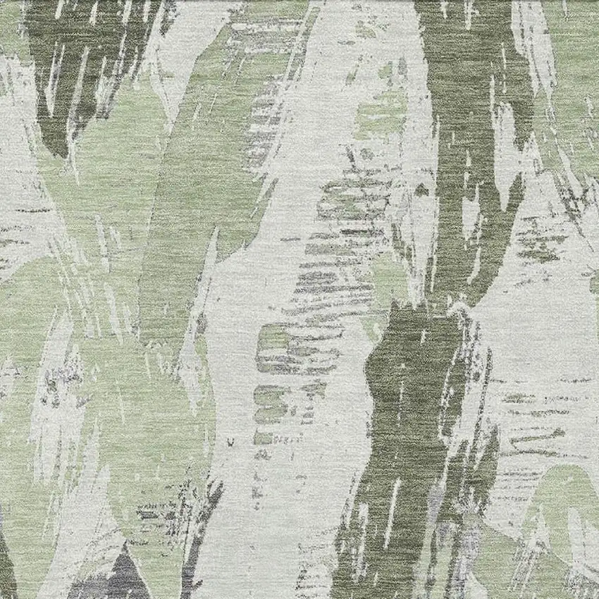 Artichoke Green Ivory And Gray Abstract Washable Area Rug With UV Protection Photo 2