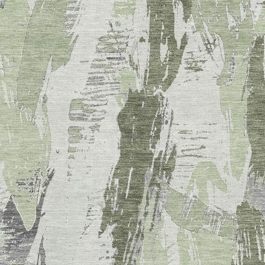 Artichoke Green Ivory And Gray Abstract Washable Area Rug With UV Protection Photo 2