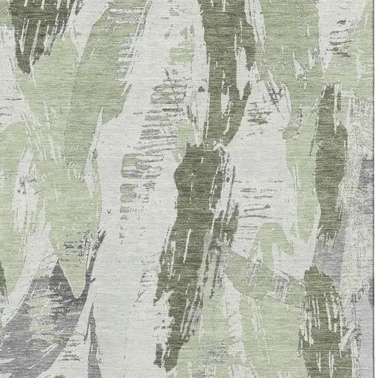 Artichoke Green Ivory And Gray Abstract Washable Area Rug With UV Protection Photo 3