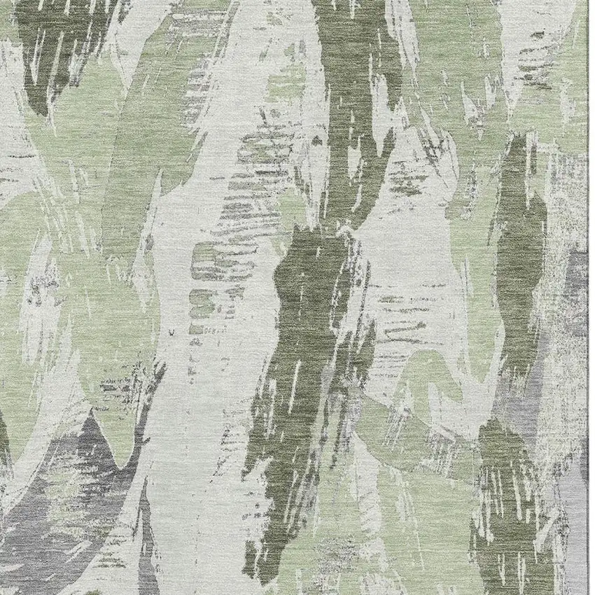 Artichoke Green Ivory And Gray Abstract Washable Area Rug With UV Protection Photo 3