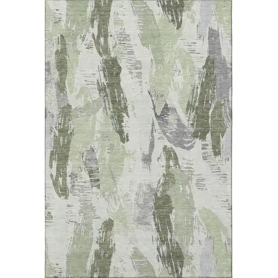 Artichoke Green Ivory And Gray Abstract Washable Area Rug With UV Protection Photo 3