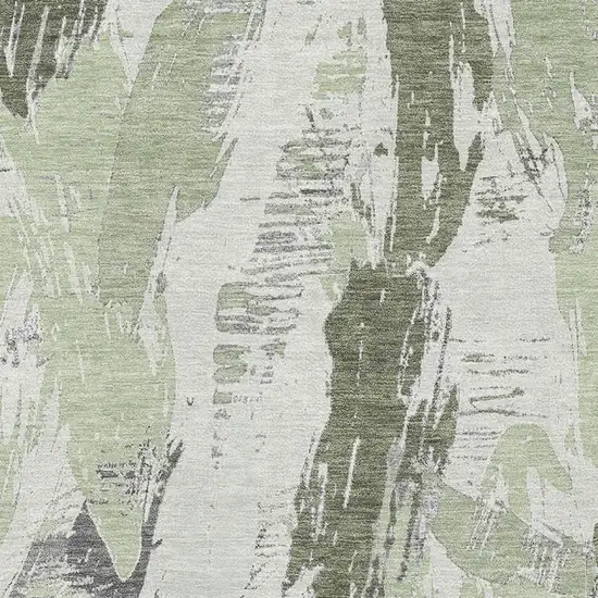 Artichoke Green Ivory And Gray Abstract Washable Area Rug With UV Protection Photo 2