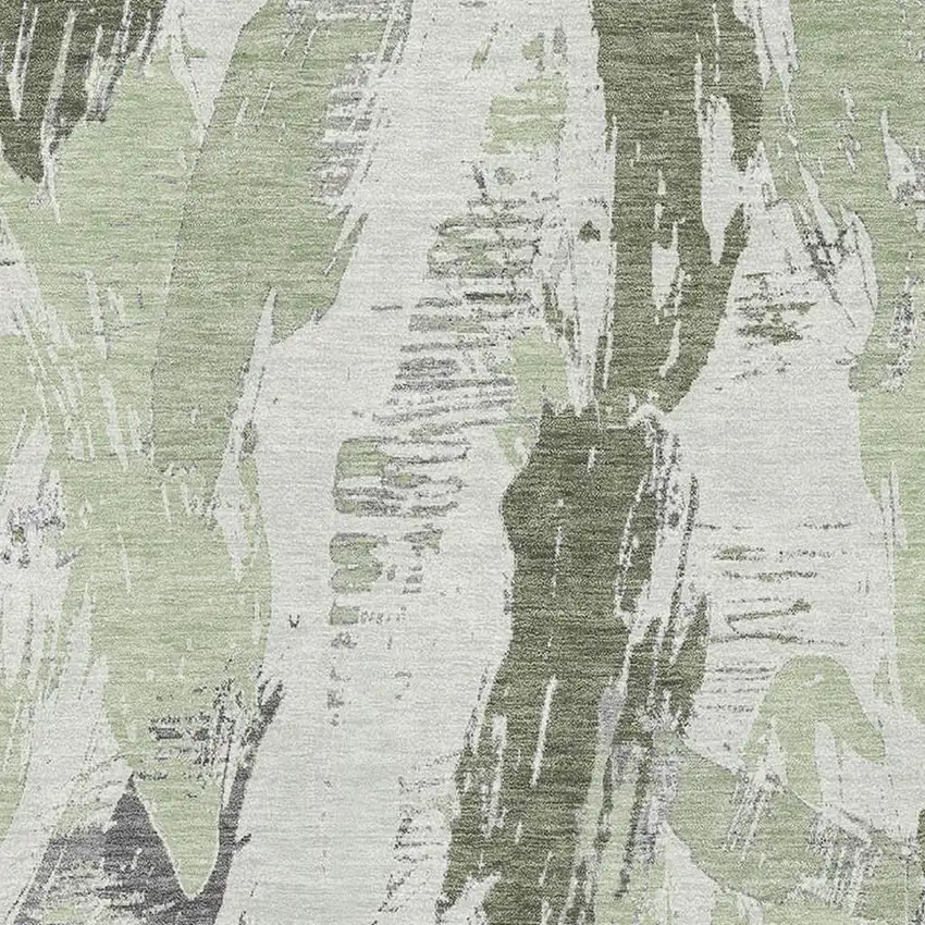 Artichoke Green Ivory And Gray Abstract Washable Area Rug With UV Protection Photo 2