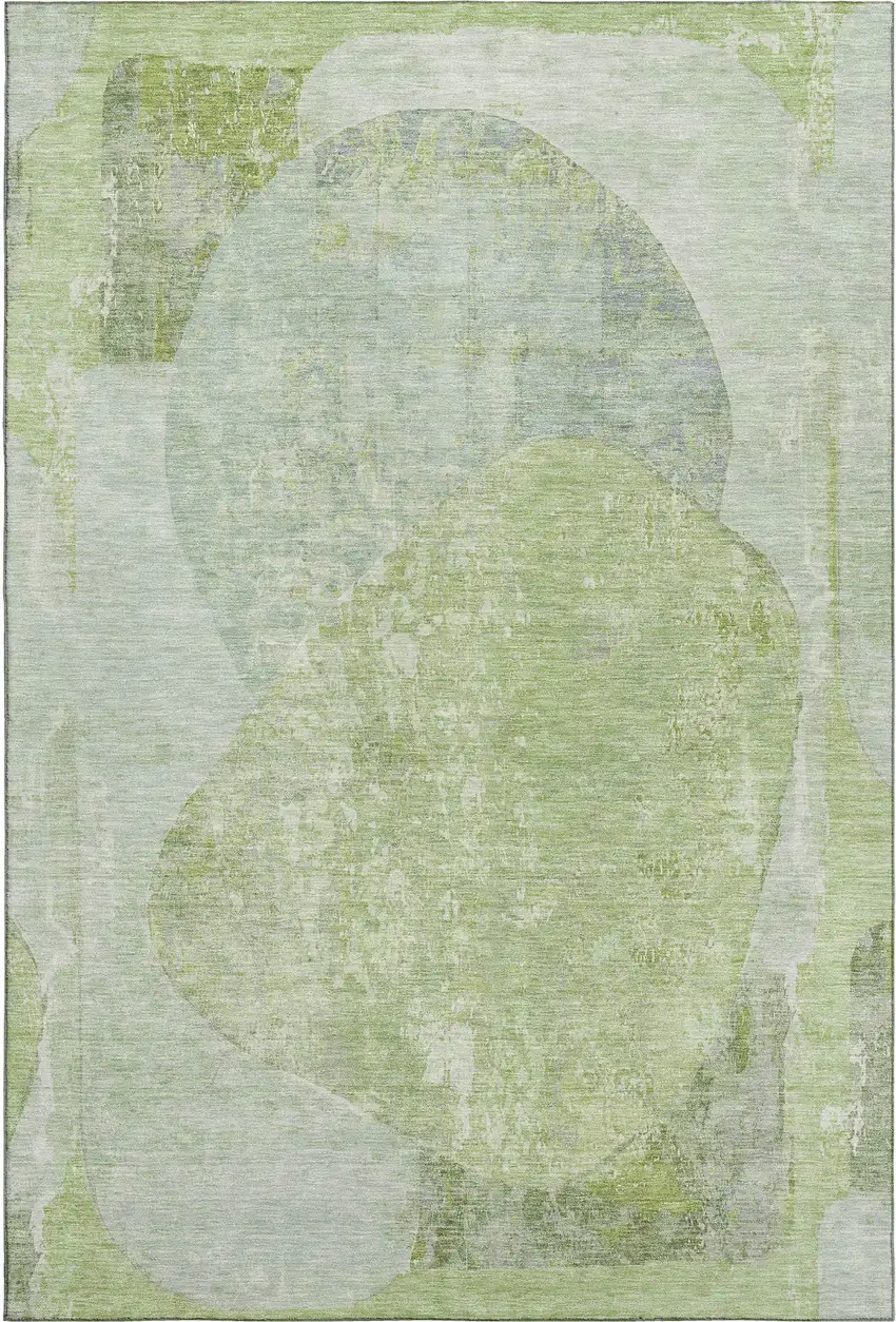 Artichoke Green Ivory And Gray Abstract Washable Area Rug With UV Protection Photo 1
