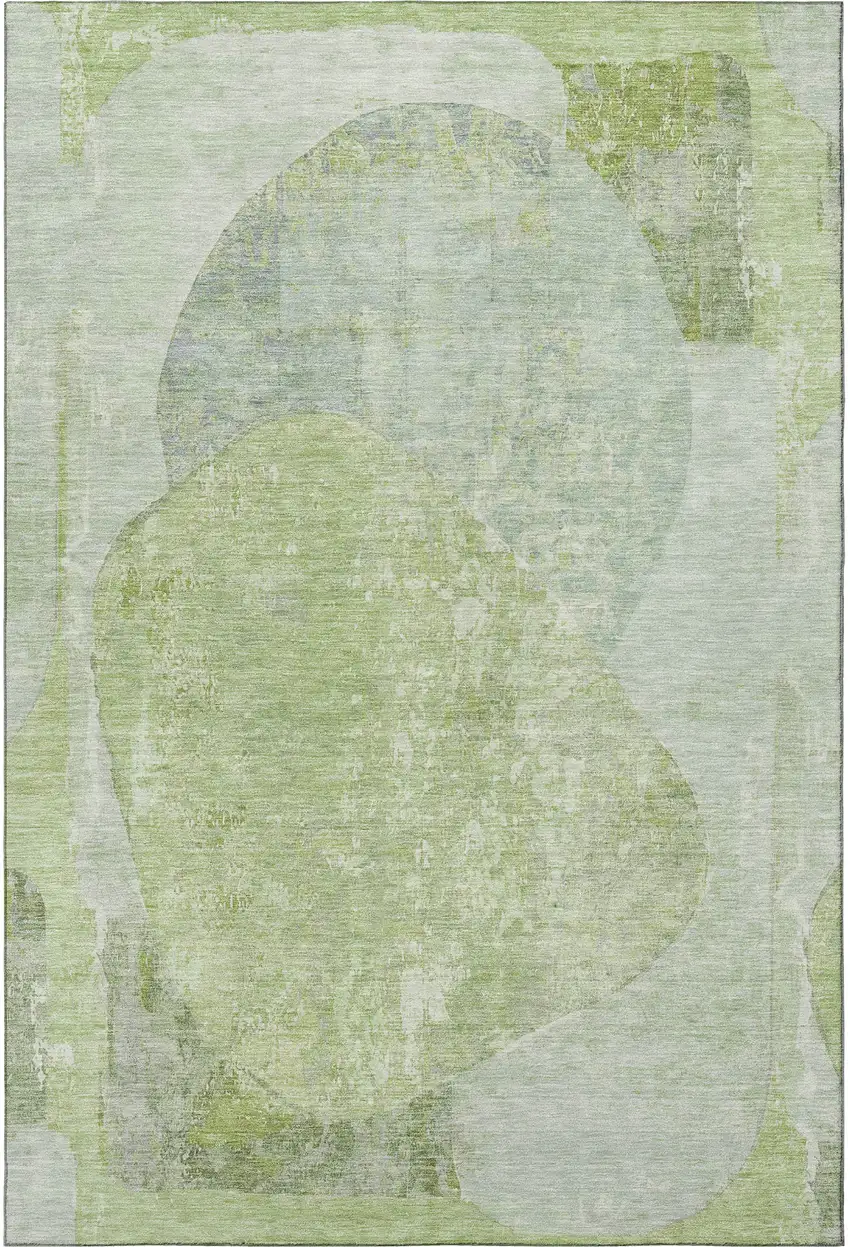 Artichoke Green Ivory And Gray Abstract Washable Area Rug With UV Protection Photo 2